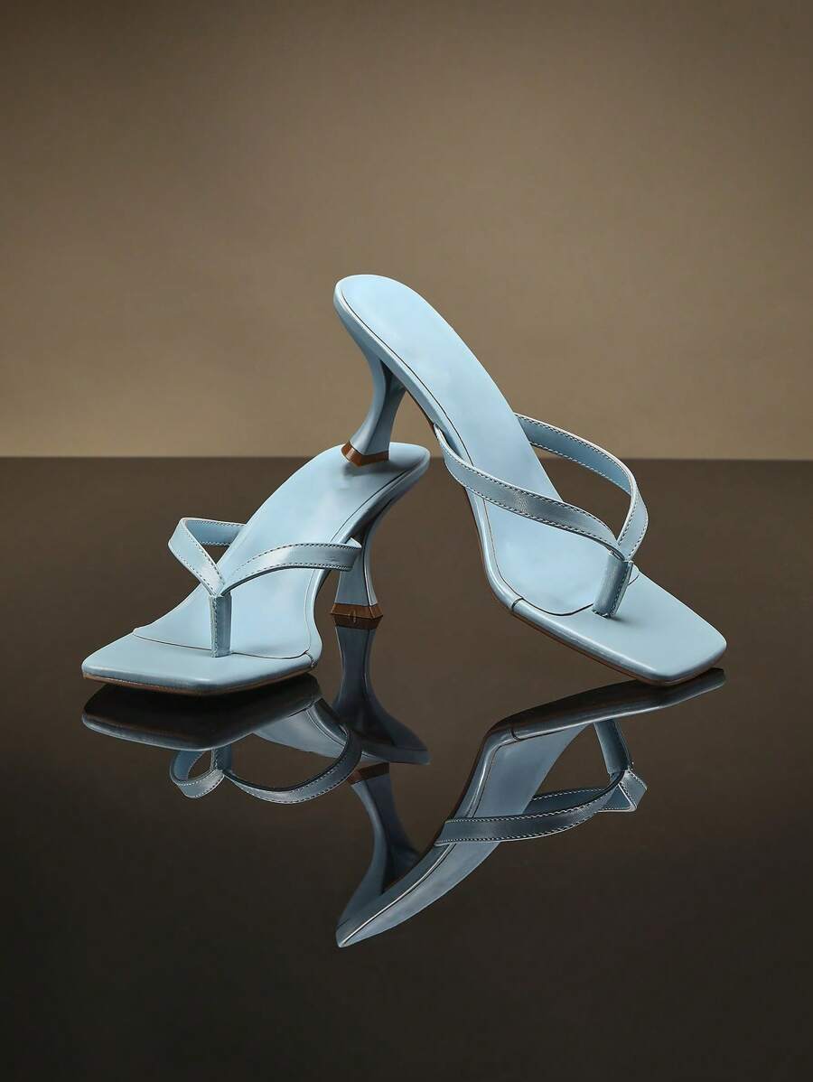 SHUZIA 女士简约漆皮 PU 人字跟凉鞋