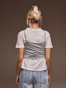 MUSERA Oversized T-Shirt & Scoop Neck Thin Strap Cami Layered 90's Top Spring Cute Valentine - Apricot - View 3