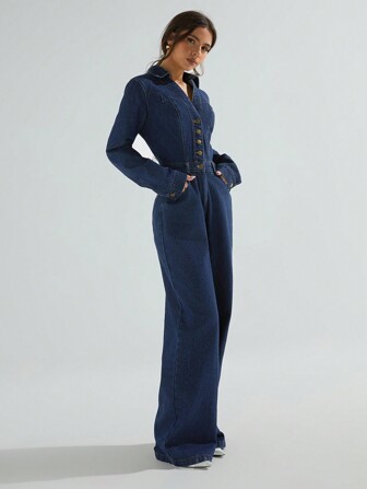 Athîral 深色牛仔连体裤 西部牛仔风格 女式度假服装