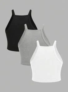SHEIN Slayr 3pcs Plus Size Solid Color Fitted Camisole Set For Summer - Multicolor - View 2