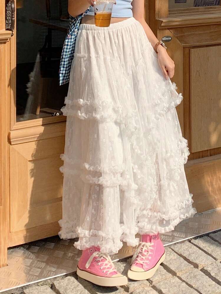 Women's Simple Fashion Casual Net Mesh A-Line Skirt For Daily Wear