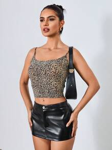 Roylia Women's Elegant Mini A-Line Bodycon PU Leather Skort - Black - View 6