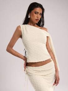 SHEIN BAE Women's Elegant Solid Color Asymmetric Collar Blouse Summer Outfits For Women Summer Summer Tops Vacation Outfits Woman Spring Outfits For Women Tube Top Beach Outfits For Woman Tops Women Crop Tops Beach Western Wear Women Vacation Outfits Women Going Out Tops Off The Shoulder Top Western Women Tops Summer Tops Women - White - View 4