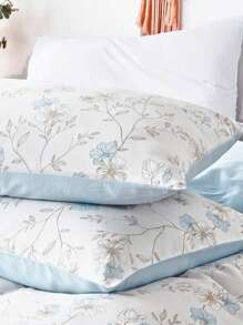 2/3pcs Printed Light Blue Flower Spring And Summer Flower Quilt Cover Set, Boys And Girls,School Student,Dormitory Dress-Up,Bedding, Soft And Skin-Friendly Quilt Cover, Printed Quilt Cover And Pillowcase, Excluding Quilt Cover, Suitable For Double Full-Size Queen Bed, Suitable For All Seasons, Home Decoration, Gifts, Machine Washable Quilt Cover Pillowcase Set Of Three,TwinFullQueenKing