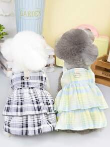 PETSIN Black & White Plaid Casual Dog Skirt, Leash-Friendly - Black - View 1