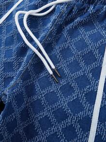 ROMWE MEN Prep Men's Casual Denim Shorts, Football Style, Simple & Fashionable For Everyday Wear - Blue - View 7