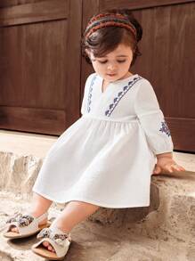 SHEIN Leap Crew Baby Girl Floral Print Sleeveless Summer Vacation Dress - White - View 1
