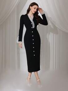 Modelyn Women's Simple Fashion Casual Long Dress, Suitable For Daily Wear - Black - View 3