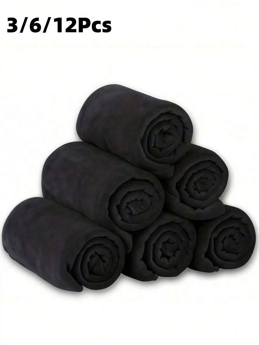 HYER KITCHEN 3/6/12pcs Set Bathroom Hand Towel & Face Towel, Black, Super Soft, Quick-Drying, Absorbent, Thick Home Bathroom Decor Summer - Black - View 1