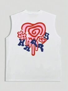Manfinity Hypemode Men's Round Neck Sleeveless Printed Minimalist Tank Top, Casual For Everyday Wear - White - View 7