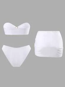 Swim Oasis Women 3pcs Beach Festival Boho Summer Vacation White Bikini Set - White - View 4