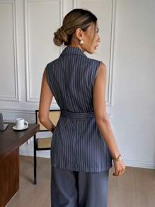 SHEIN Frenchy Women Striped Lapel Sleeveless Casual Blazer
