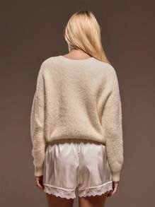 MUSERA Áo len dệt kim mềm mại, dáng rộng, cổ tròn, nhẹ, thích hợp cho mùa xuân, ngày Valentine, phong cách thanh lịch. - Màu vàng - Xem 3