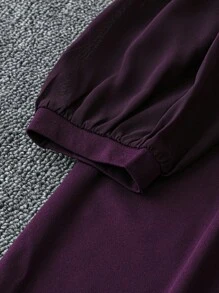 Al Najma Plus Size Women's Elegant Floral Embroidered Patchwork Chiffon Lantern Sleeve Dress, Arabic Style