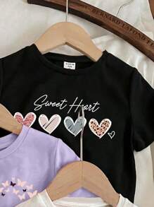 SHEIN Leap Crew เสื้อยืดกราฟิกการ์ตูนสไตล์มินิมอล เหมาะสำหรับเด็กสาวอย่างเรียบง่าย, เสื้อยืดน่ารักเหมาะสำหรับใส่ในช่วงฤดูร้อน - มัลติคัลเลอร์ - ดู 4