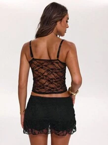 SHEIN BAE Lace Strap Sexy Camisole Crop Top For Women, Suitable For Music Festival Party, Street Style, Daily Wear, Suitable For Baddie/Bombshell Style,Halloween