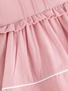 女婴优雅甜美可爱街头风格粉色彼得潘领刺绣装饰连衣裙，夏季 - 粉色 - 查看 8