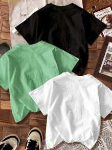 SHEIN Leap Crew Young Girl Casual Minimalist Cartoon Print T-Shirts, Suitable For Summer - Multicolor - View 2