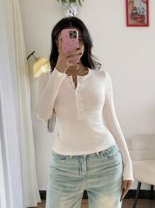 SHEIN LUNE 女士华夫格针织弹力 Polo 领 T 恤，浅色