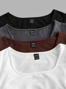 SHEIN EZwear 4 件套休闲简约纯色圆领短袖 T 恤女上衣舒适适合春夏季 - 彩色 - 查看 11
