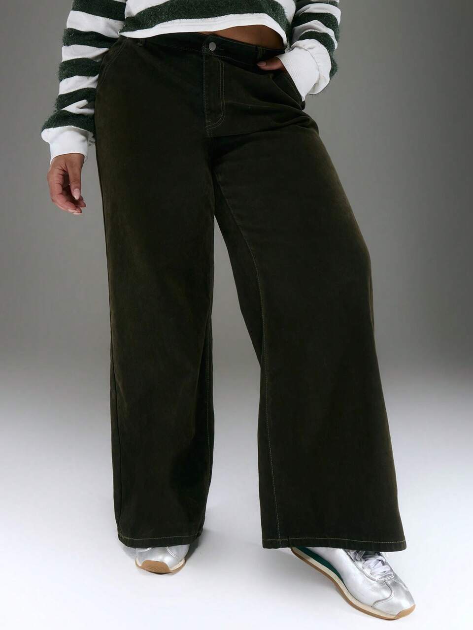 Curve Velvet Denim Baggy Low Rise Jeans For Street Style, Cool, Casual, Everyday, Y2K Style, 2000'S Style, Holiday