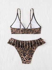 Bonvoyette Springbreak Women's Leopard Print Halter Ruffled Bikini Set, Sexy Beachwear Summer Outfits For Festival & Boho - Multicolor - View 8