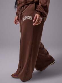 MUSERA Plus Size Drawstring Waist Slant Pocket Sweatpants For Holiday Break Basic Holiday Minimalist Everyday Style Casual Comfy Curve Everyday Autumn Winter Fall - Chocolate Brown - View 5
