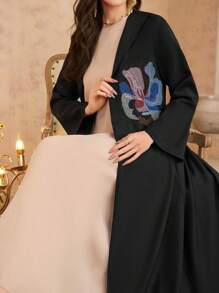 Al Najma Plain Woven Embroidered Ladies Abaya - Black - View 6