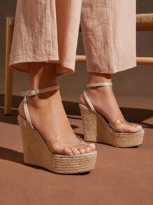 SHUZIA 女士简约踝带坡跟凉鞋，厚底高跟 - 金色 - 查看 3