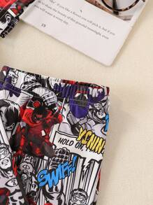 2 件装青少年男童休闲虎头字母印花长裤和短袖贴身家居服套装