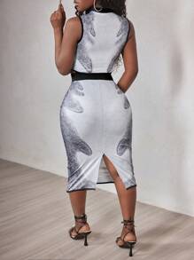 BamGleam Conjunto de Top Cropped e Saia Estilo Tie-Dye Elegante e da Moda - Cinza - Visão 2