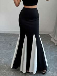 Selianne Elegante falda de sirena con empalmado en negro y blanco - Multicolor - Ver 4