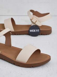 SHUZIA Wide Fit Women's Buckle Strap Strap Pu Beige Sandals -Plus Size Minimalist, Chic & Comfortable Mother's Day Present - Beige - View 3