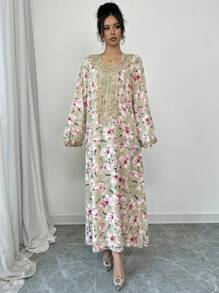 Al Najma Arabic Style Long Sleeve Casual & Fashionable Everyday Outfit, Modest Kaftan - Multicolor - View 5