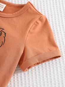 Cozy Pixies Set de 2 piezas para bebé niño: Top de manga corta de cuello redondo suave con estampado de oso de dibujos animados y peto corto tipo tirantes