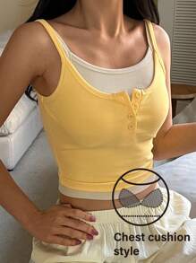 DAZY Casual Camisole Top With Built-In Bra Pads, 2 In 1 Design - Yellow - View 1