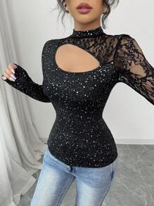 Elenzga 1st Dames Casual T-shirt met lange mouwen en kantsplitdetail