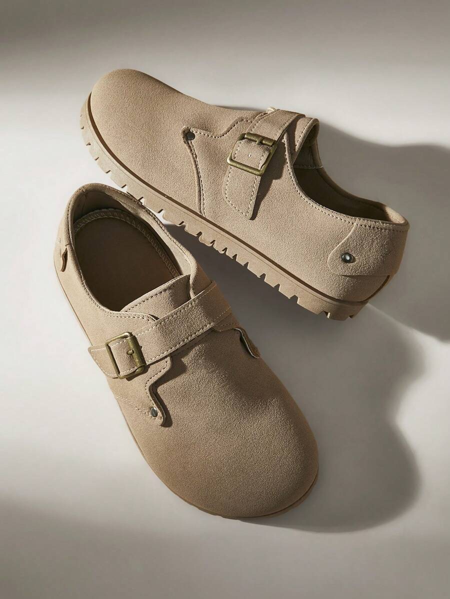 Solecia Women Simple Solid Color Metal Decor Flat Loafers, Casual For Daily Wear Spring Shoes Spring Break Easter - Khaki - View 1