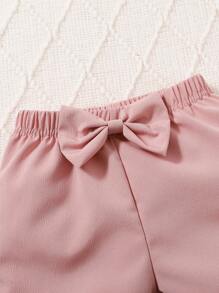2 pièces Ensemble avec débardeur à volants et short avec nœud pour bébé fille, printemps et été - Multicolore - Voir 5