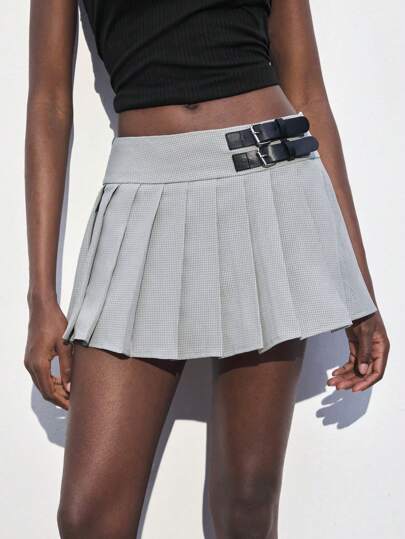 Maija 春夏新款灰色格子双腰带优雅淑女裙，休闲都市时尚度假适合外出、婚礼、度假、约会搭配情人节