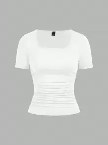 SHEIN EZwear 4 件套休闲简约纯色圆领短袖 T 恤女上衣舒适适合春夏季 - 彩色 - 查看 14