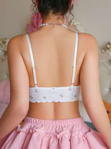 PetitDoll Lencería de mujer con sujetador de encaje cómodo y acanalado en estilo preppy