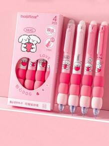 1/2 盒4/8 件，可擦咖啡熊，优质马卡龙紫色海绵中性笔套装 0.5mm，带 ST 按压功能和易擦盖，粉色文具套装，粉色文具套装