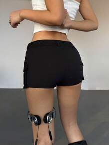 Comfortcana 短款黑色短裤，百搭显瘦，春夏季性感热裤 - 黑色 - 查看 2