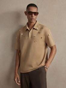 AKNOTIC Party Men's Fitted Turndown Collar Casual Short Sleeve Polo Shirts, Suitable For Summer