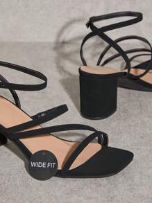 SHUZIA 女士宽版舒适基本款高跟凉鞋 - 黑色 - 查看 5