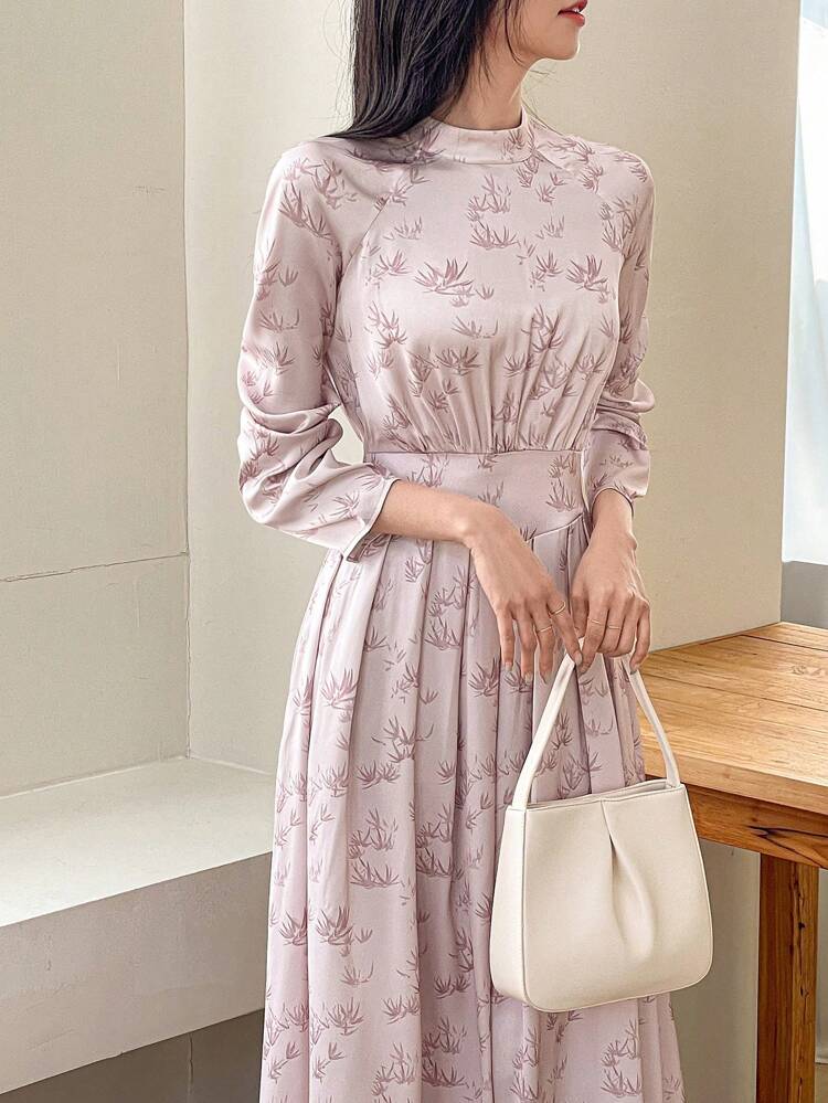 Elegant High Neck Waisted Long Lady-Like Dress,Fall Dress Long Sleeve Dress Prom Dress Maxi Dress