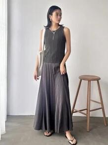 FRIFUL Áo ba lỗ gân đi làm cho nữ, áo ba lỗ dệt kim bó sát không tay để mặc nhiều lớp - Xám - Xem 2
