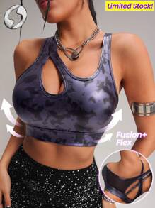 Innovista Women Activewear Foil Print Sports Bra, Faux Leather & Metallic Shine Gym Top, Hollow Out Abstract Print Breathable & Elastic Workout Outfits, Fitness Tank, Marbling Tie-Dye Print, Edgy &Unique Sleek & Lux Tracksuit, Music Festival, Party, Dance, Electric, Yoga, Mat, Pilates, Running, Cardio, Going Out, Athleisure,Strength, Weights,Purple,Y2K,Autumn Gear,Bikini,Bathing Suit,Autumn Fall Gear - Purple - View 8