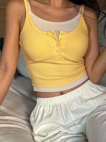 DAZY Casual Camisole Top With Built-In Bra Pads, 2 In 1 Design - Yellow - View 3